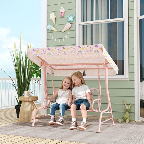Kids Garden Swing Chair, Swing Seat with Adjustable Canopy, Pink