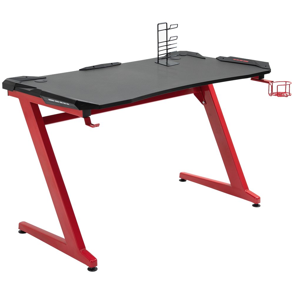 Gaming Desk: Gamepad Holder, Cup Holder, Headphone Hook - Home Office