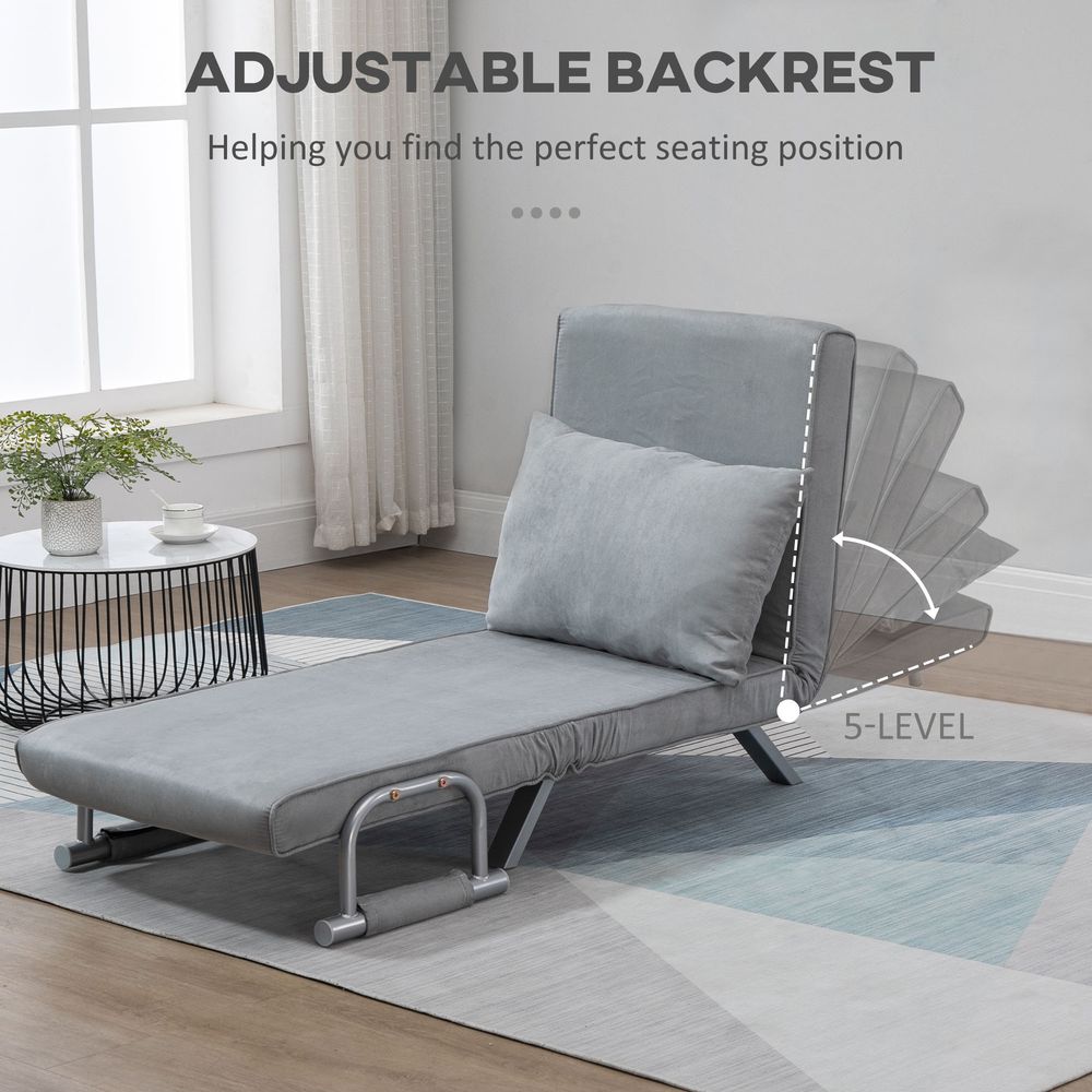 Modern 4-In-1 Single Sofa Bed Sleeper Foldable Portable Armchair Bed Chair Lounge Couch with Pillow for Living Room, Bedroom, Light Grey