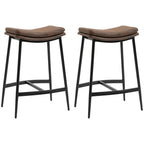 Breakfast Bar Stools Set of 2 Upholstered Barstools w/ Curved Seat Brown