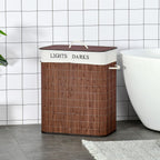 2 Section Collapsible Laundry Hamper Lid Removable Lining, Brown