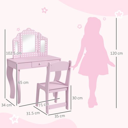 Kids Dressing Table Set Make up w/ Stool, Drawer, for Playroom