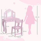 Kids Dressing Table Set Make up w/ Stool, Drawer, for Playroom