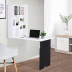 Space-Saving White Wall-Mounted Desk - Fold-Out Convertible Office Table with Chalkboard Shelf