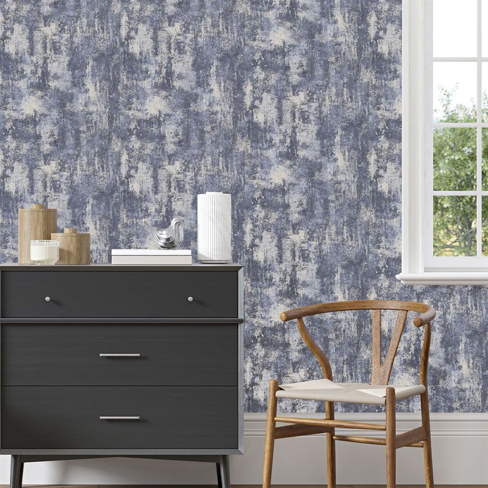 Stone Textured Navy/Silver Wallpaper 12 ft - Attention to Detail