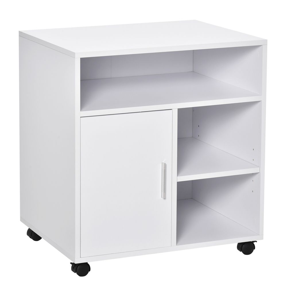 5-Compartment White Printer Stand with Storage