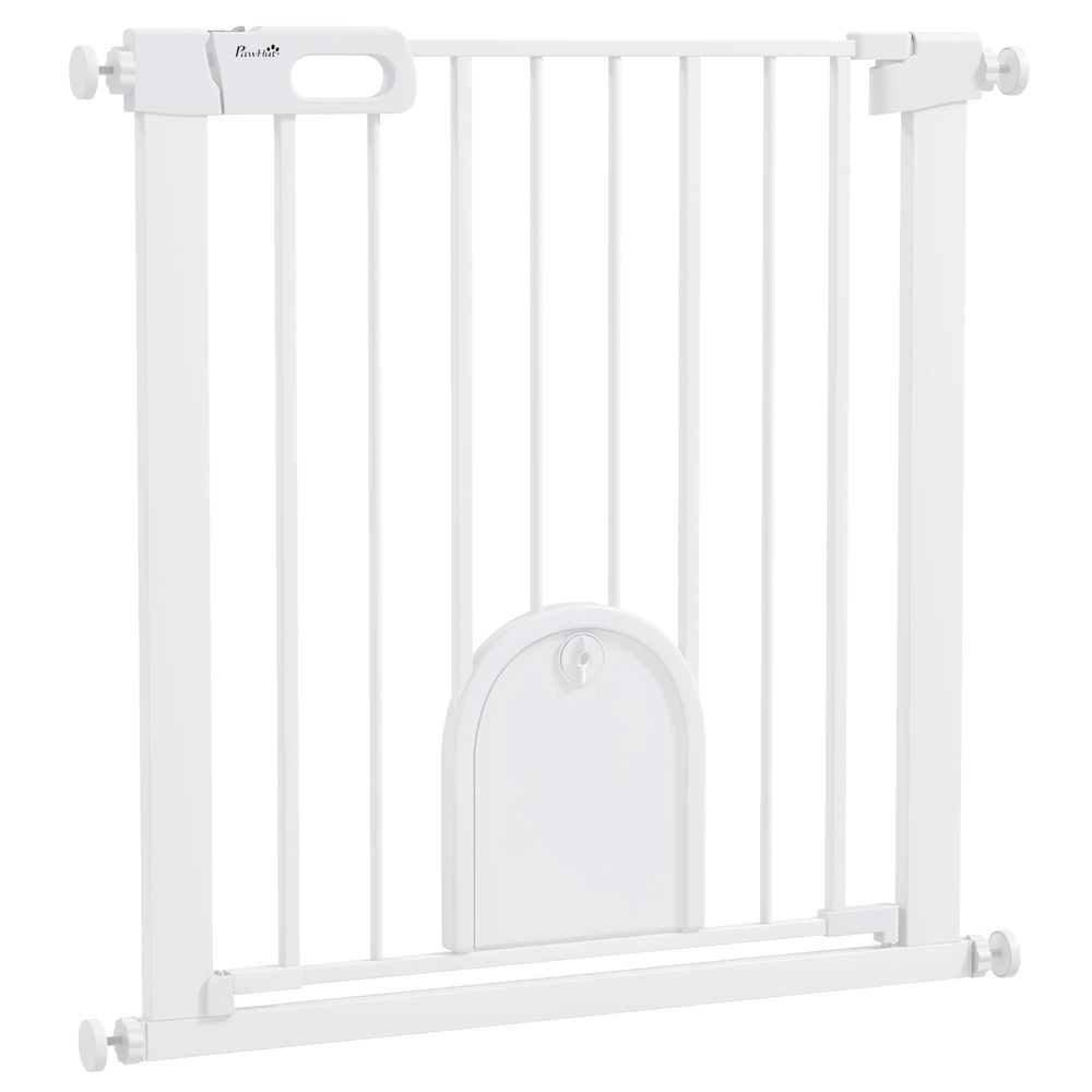 Pet Safety Gate: Pressure Fit Stair w/ Small Door - Double Locking - Secure