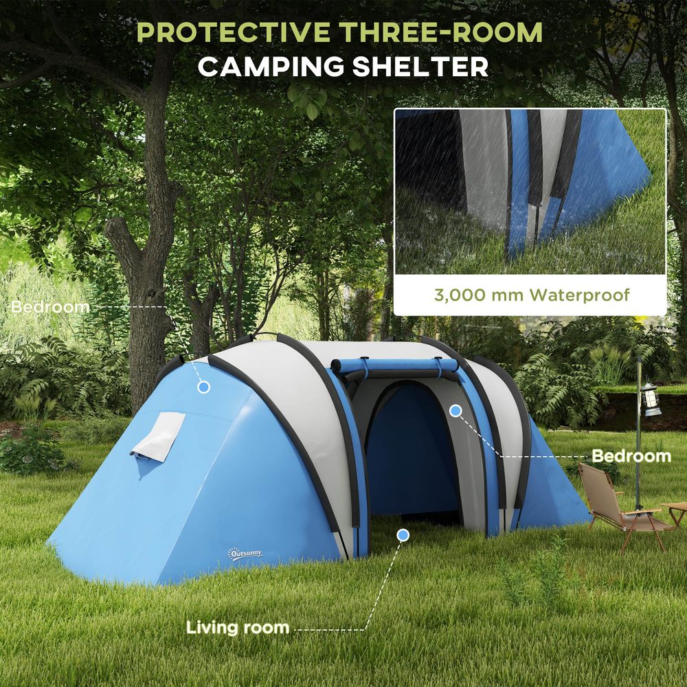 2 Bedroom Camping Tent with Living Area, 3000mm Waterproof