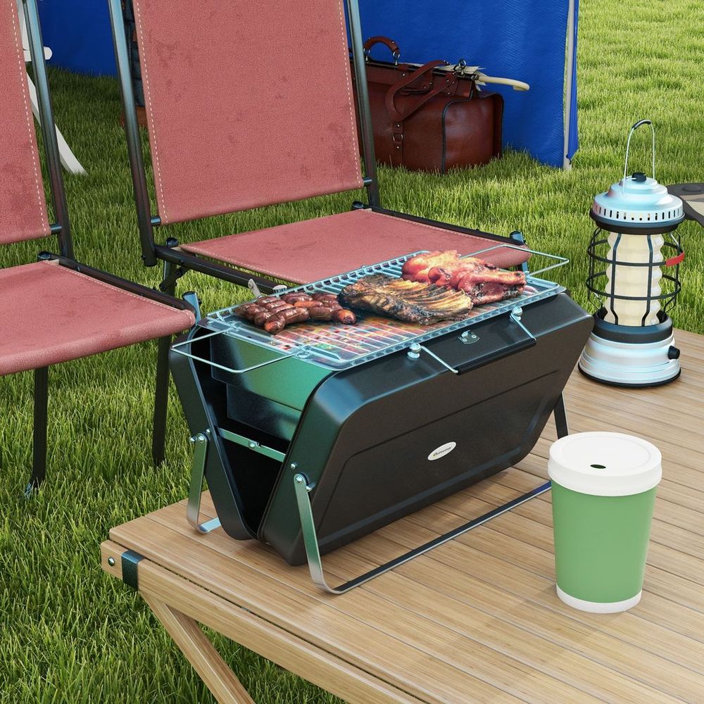 Portable BBQ Grill - Compact Suitcase Design for Camping & Picnic, Black