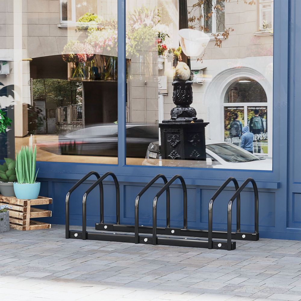 Bike Stand Parking Rack Floor or Wall Mount Bicycle Cycle Storage Locking Stand (3 Racks, Black)