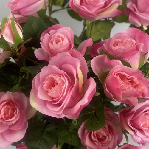 60cm Rose Bush Pink Silk Flowers and Leaves with Leaves Details
