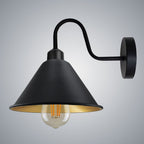 Vintage Black Gold Wall Light Fixture - E27 Base - Cone Shape Shade - Swan Neck