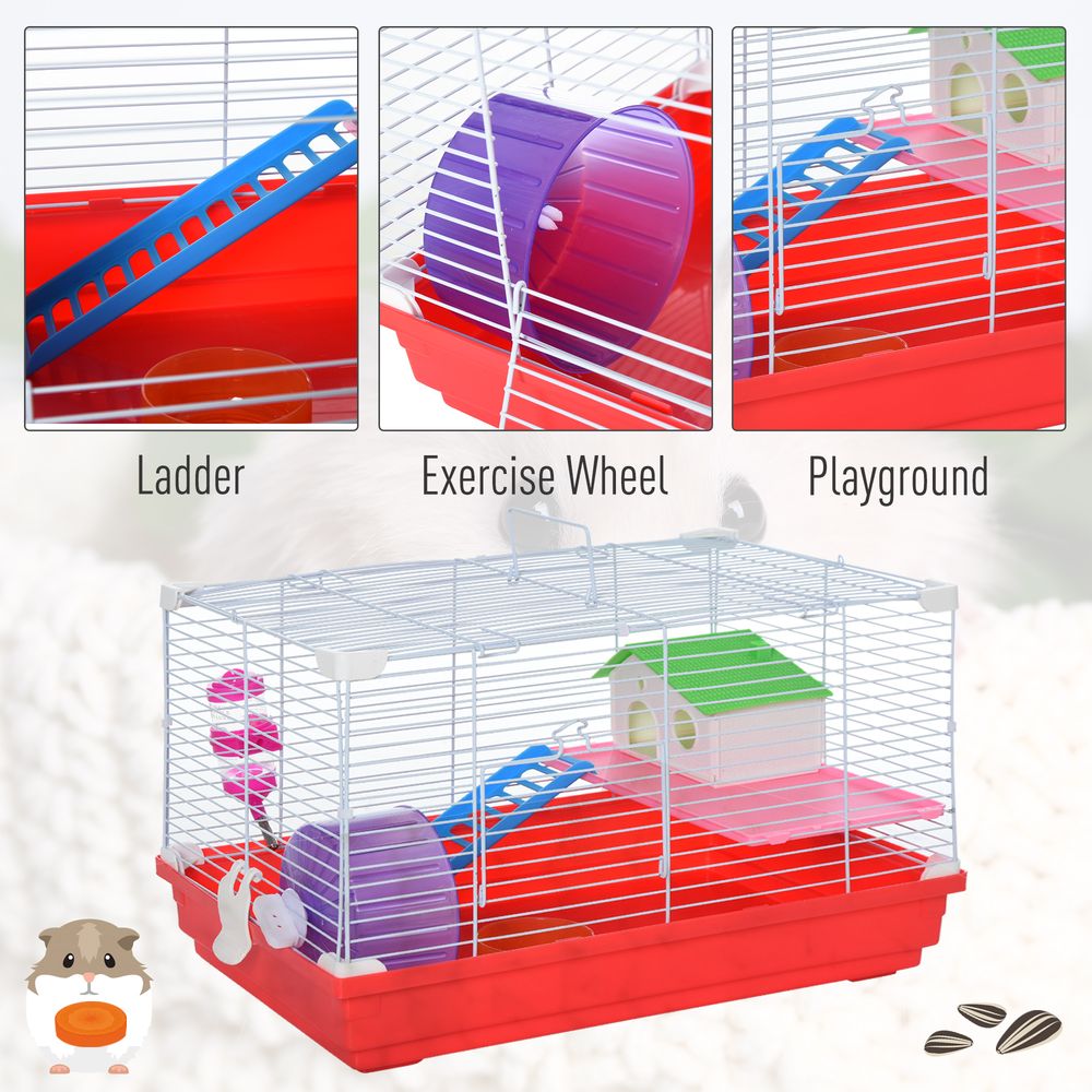 Portable 2 Storey Hamster Cage Small Pet Animal Cage Double Layers w/Exercise Wheel Water Bottle Dishes