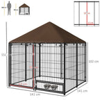 Outdoor Dog House Kennel: Canopy Top, Secure Lock, and Rotating Bowl Holder