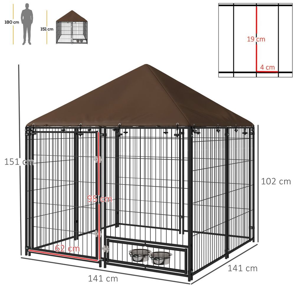 Outdoor Dog House Kennel: Canopy Top, Secure Lock, and Rotating Bowl Holder