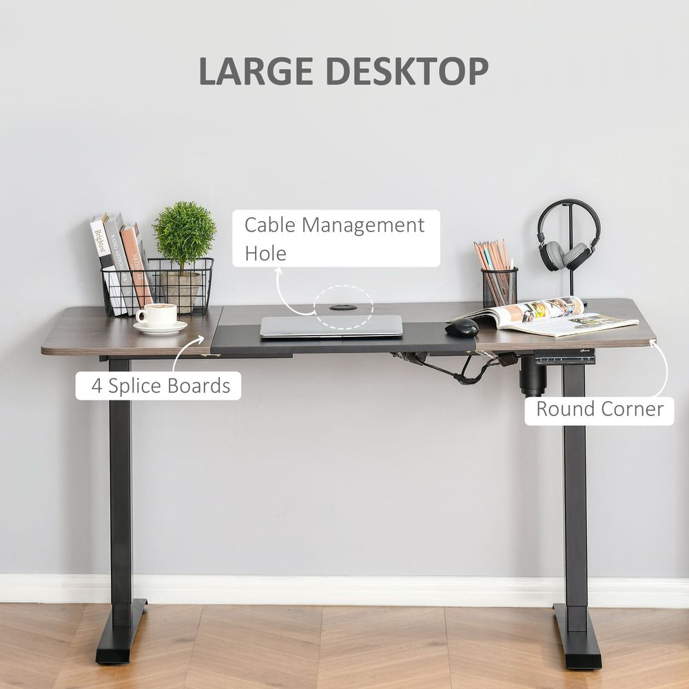 Electric Standing Desk, 140 x 70cm Height Adjustable Sit Stand Desk with 4 Memory Smart Panel, Stand Up Desk for Home Office, Black and Teak