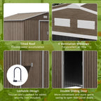 Garden Shed Storage Unit withLocking Door Floor Foundation Vent Brown