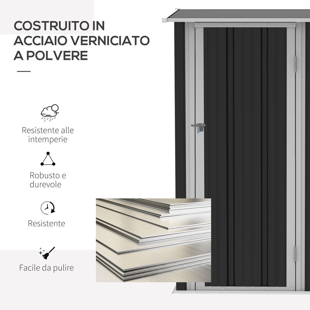Grey Garden Storage Shed - Lockable Door - Sloped Roof - 142x84x189cm