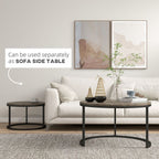2-Pc Stacking Coffee Table Set: Steel Frame, Marble-Effect, Foot Pads