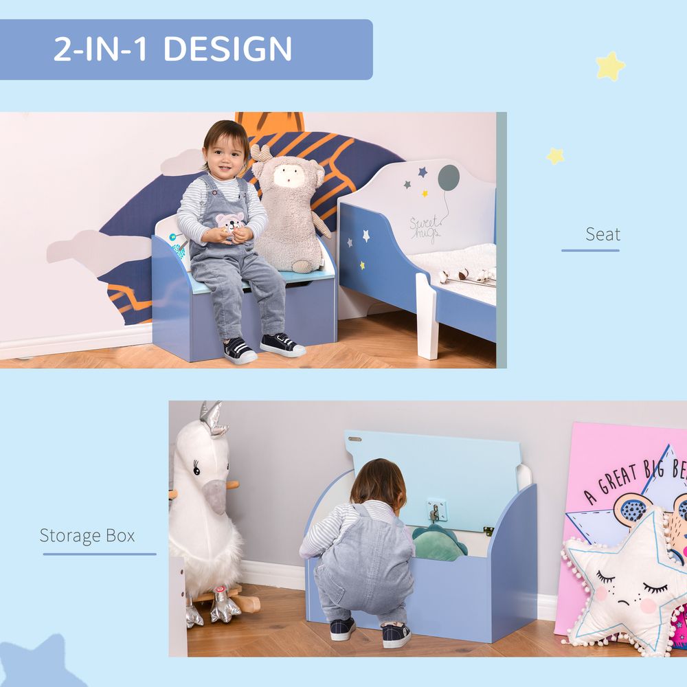 Kids Wooden Toy Box Children Storage Chest Bench Organiser Safety Hinge Bedroom Playroom Furniture Blue