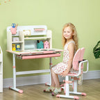 Pink Kids Desk & Chair Set - Storage Shelves & Washable Cover