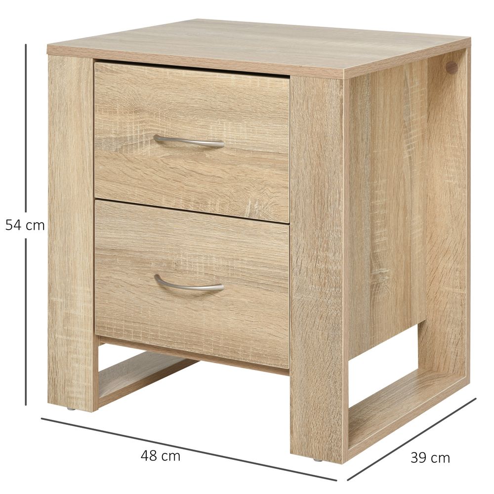 Particle Board 2-Drawer Bedside Table - Natural with Nightstand Details