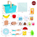 Happy Day-Picnic - Classic Toy Picnic Basket with Wooden Food Playset