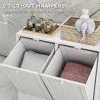 Tilt-out Laundry Storage Cabinet with 2 Compartment Hampers, White