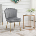 Velvet-Feel Shell Luxe Accent Chair, Glam Vanity Chair Makeup Seat, Home Bedroom Lounge with Metal Legs Comfort Padding, Grey