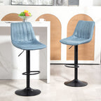 Set Of 2 Microfibre Retro Tub Bar Stools Metal Frame Footrest Seat Blue