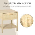 Bedside Table Nightstand W/ Rattan Drawer Storage Shelf Bedroom Living Room