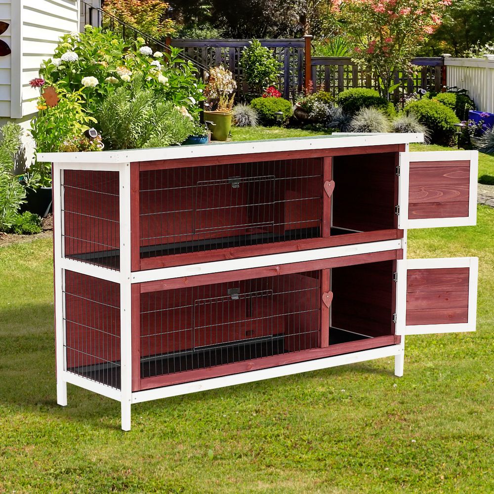 54" Two Floor Wooden Rabbit Hutch Small Pet Animal House Cage for Indoor and Outdoor