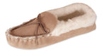 Womens Sheepskin Suede Moccasin Slippers With Suede Sole - 418-100 Camel