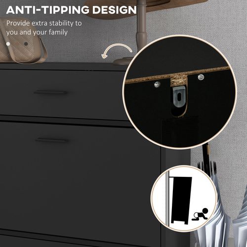 3-Drawer Shoe Cabinet with Adjustable Shelf for 12 Pairs of Shoes, Narrow Shoe Storage Cabinet with 2 Flip Doors for Hallway, Entryway, Black