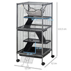 Small Animal Cage with Wheels Pet Home for Chinchillas Ferrets Kittens, with Hammock, 4 Platforms, Removable Tray, Grey