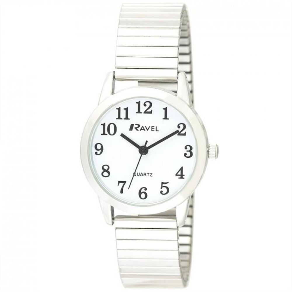 Ladies Bold Number White Dial Expander Bracelet Watch with Bracelet Details