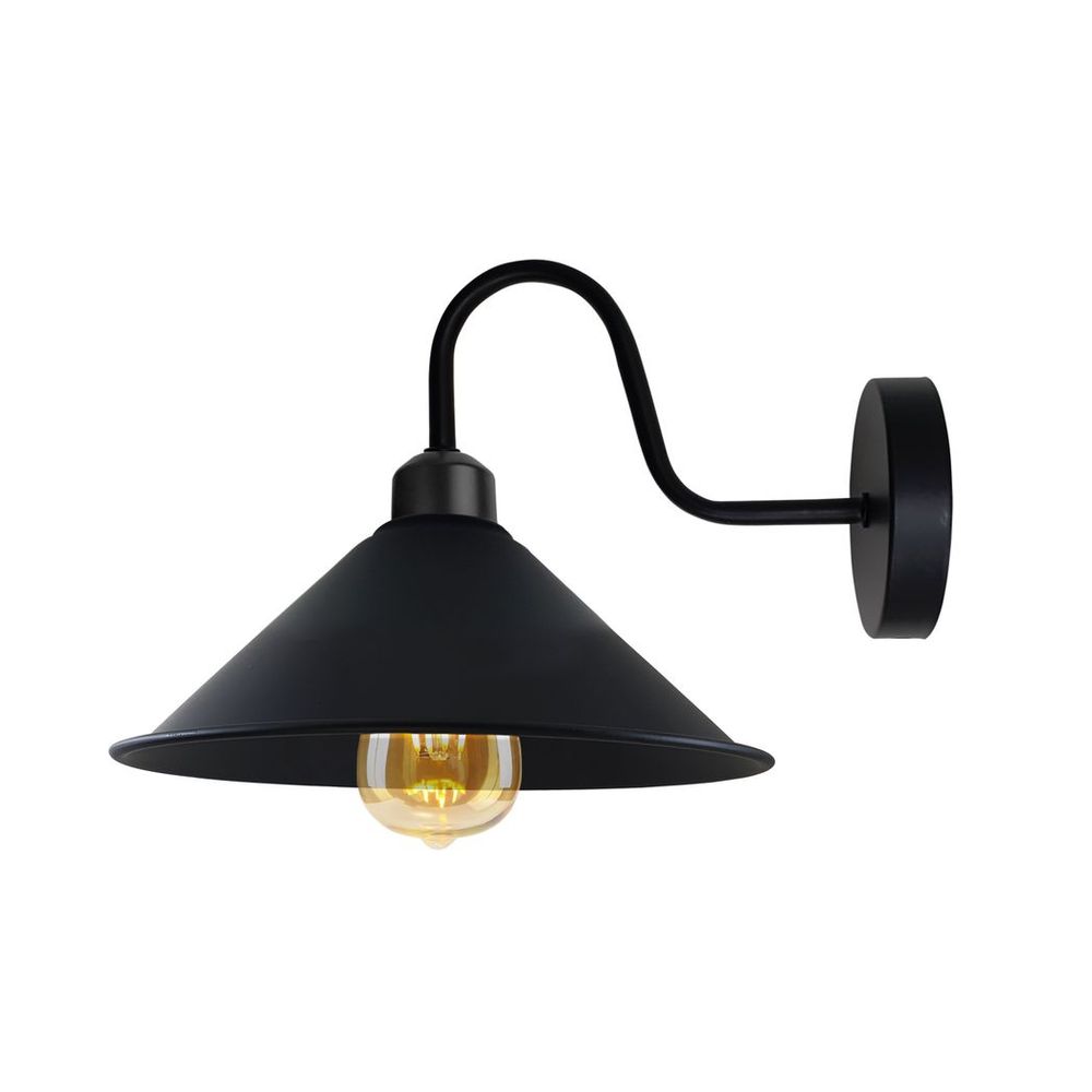 Black Wall Light Fixture,Black Wall Sconce E27 Base Socket Screw Type Wall Mounted Swan Neck Cone Shape Shade in Black