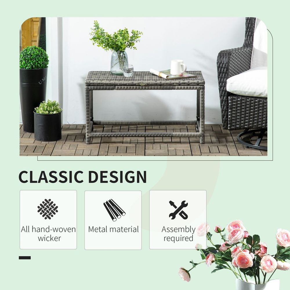 Grey Outdoor Coffee Table - Durable Rattan Top, Sturdy Steel Frame, Spacious Design, Easy Assembly