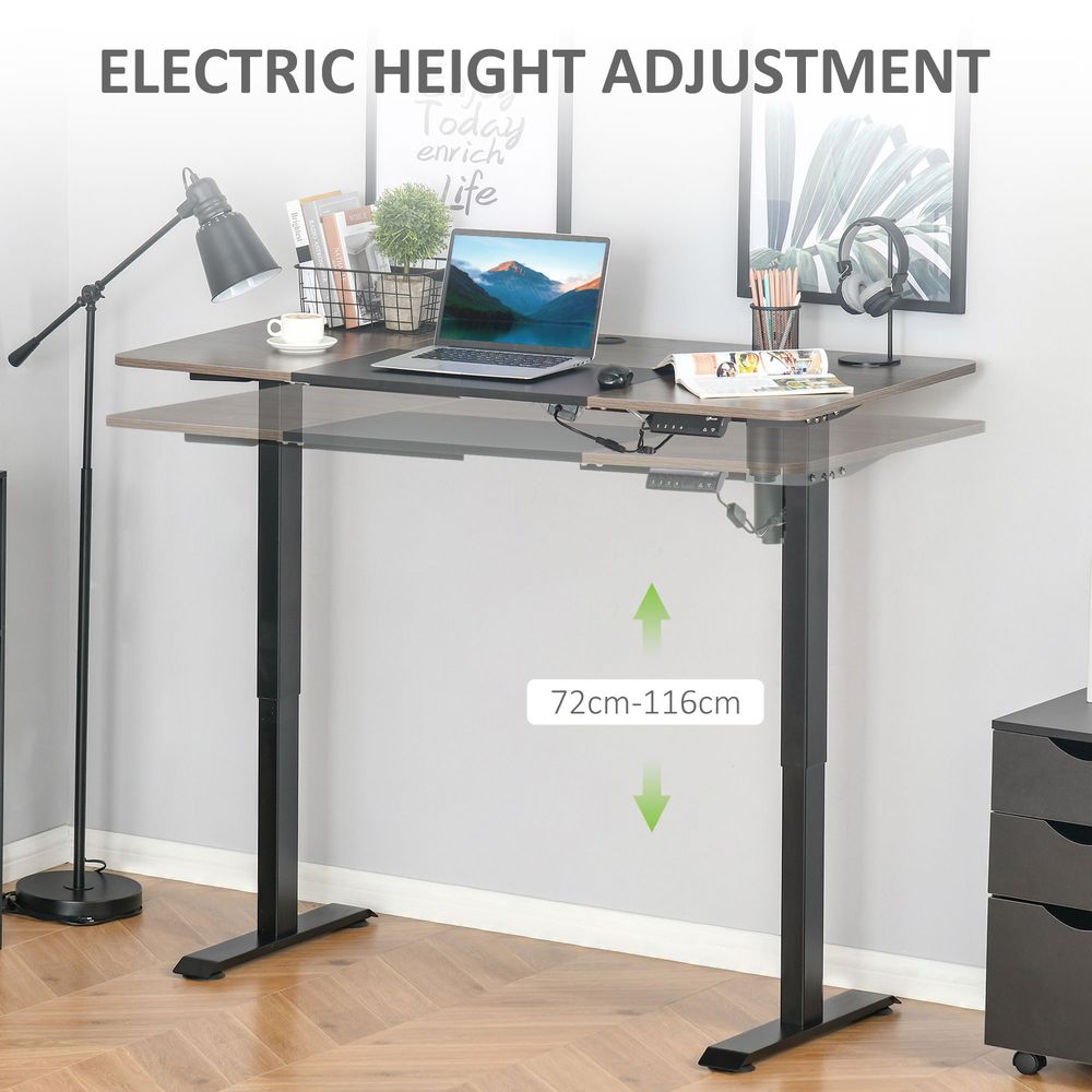 Electric Standing Desk, 140 x 70cm Height Adjustable Sit Stand Desk with 4 Memory Smart Panel, Stand Up Desk for Home Office, Black and Teak