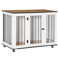 Dog Crate Furniture, Dog Cage End Table with Wheels, Lockable Door, for Medium Dogs, 106 x 60 x 82 cm - White