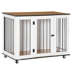 Dog Crate Furniture, Dog Cage End Table with Wheels, Lockable Door, for Medium Dogs, 106 x 60 x 82 cm - White