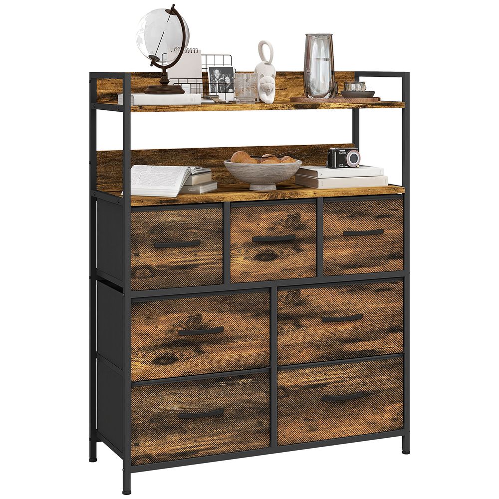 Bedroom Chest of Drawers 7 Drawer Dresser w/ Shelves, Rustic Brown