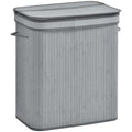 100L Flip Lid Bamboo Laundry Basket Grey