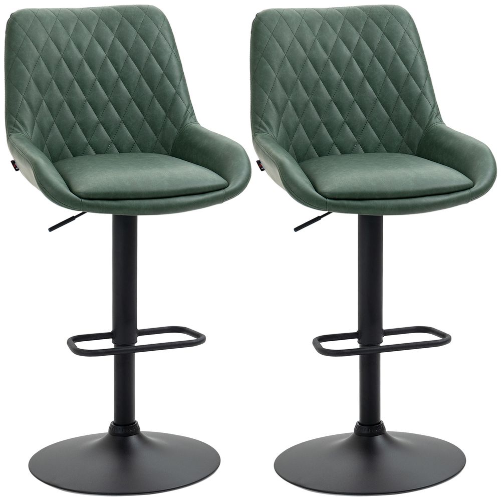 Stylish Bar Stools Set x2, Adjustable 360° Swivel Chairs for Kitchen - Green