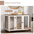 Dog Crate Furniture, Dog Cage End Table with Wheels, Lockable Door, for Medium Dogs, 106 x 60 x 82 cm - White