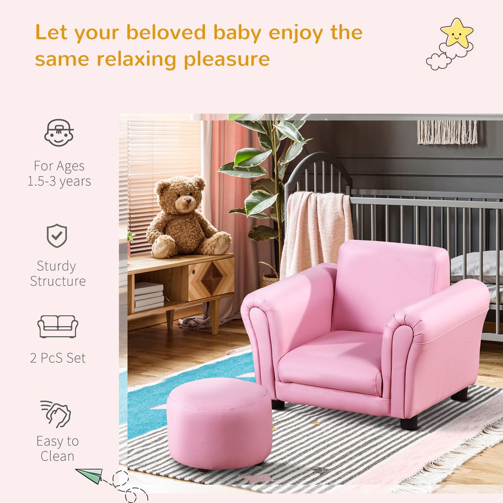 Pink Kids Sofa Chair Set - Comfortable & Durable - Playroom & Bedroom Furniture