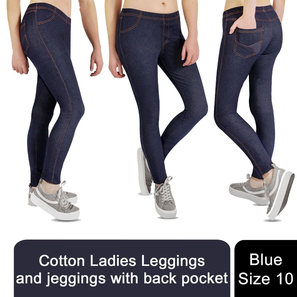 Ladies Denim Look Stretch Elasticated Slim Fit Jeggings Blue