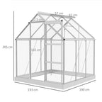 6 x 6ft Walk-In Polycarbonate Greenhouse with Foundation Window Silver