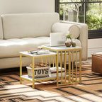 Modern Coffee Table Set of Two w/ Steel Frame Marble-Effect
