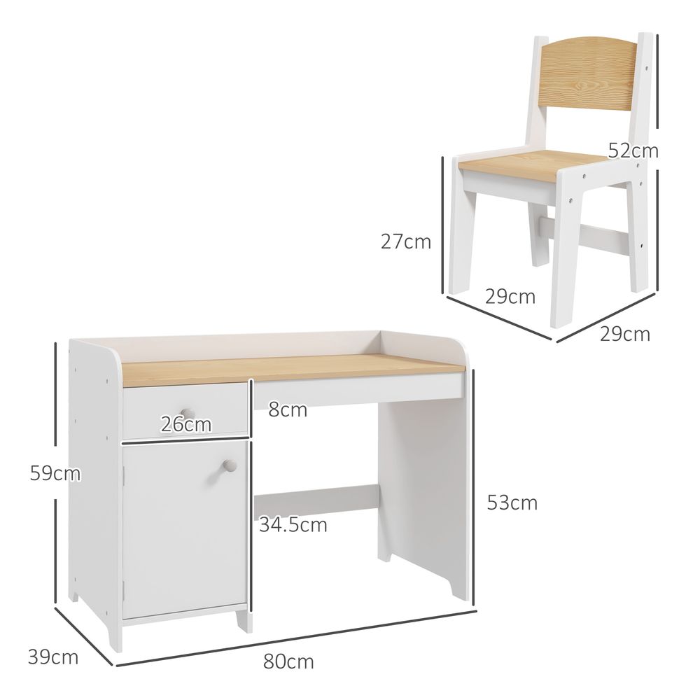 Kids Desk & Chair Set - 3-6 yr - Storage Drawer - White